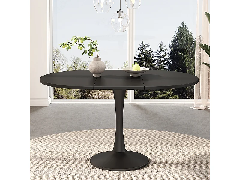 Mesa de jantar oval extensível para 4-6 pessoas 140x100cm em MDF com pé central, preta