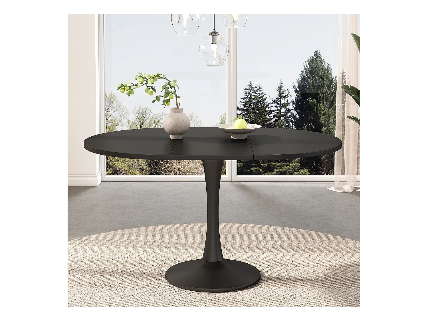 Table à manger extensible ovale 4-6 personnes 140x100cm en MDF avec Pied central, noir
