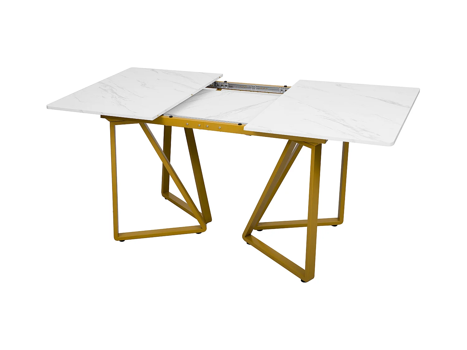 Table à manger extensible - 160 x 73 x 74 cm - avec pieds réglables - MDF + Métal - blanc + or