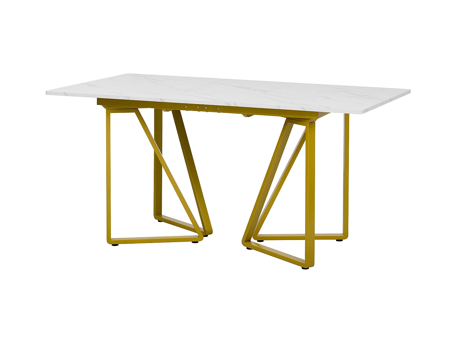 Table à manger extensible - 160 x 73 x 74 cm - avec pieds réglables - MDF + Métal - blanc + or