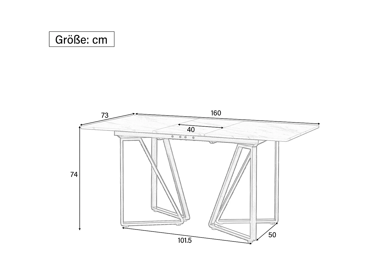 Table à manger extensible - 160 x 73 x 74 cm - avec pieds réglables - MDF + Métal - blanc + or