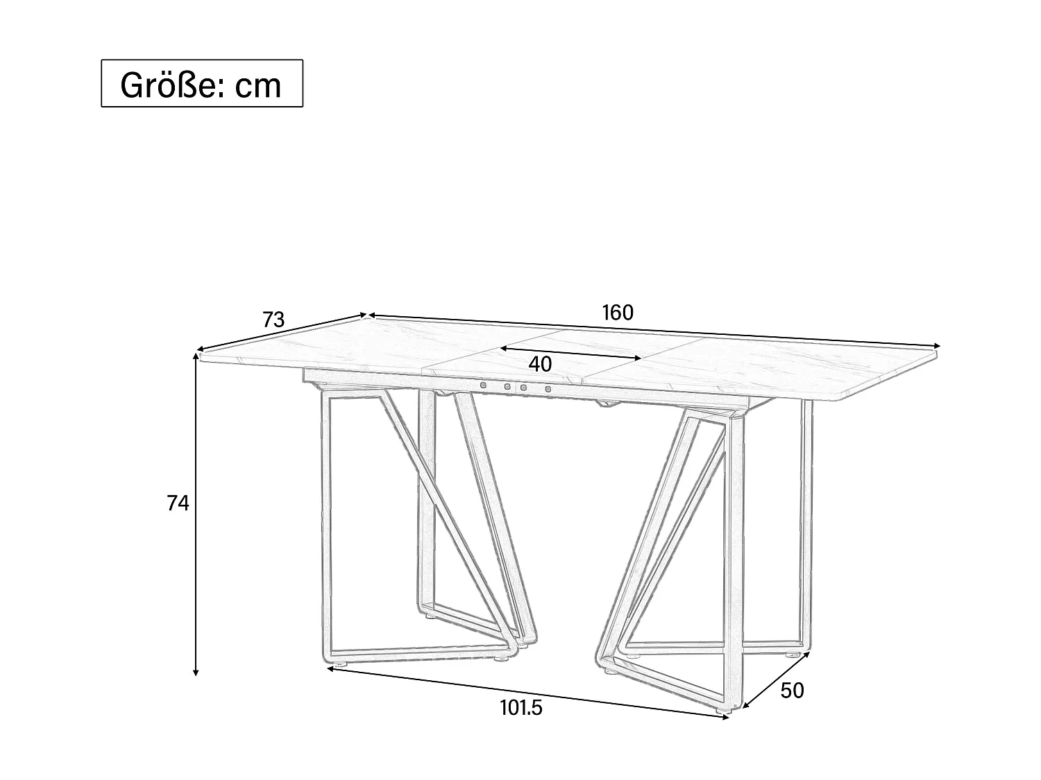 Table à manger extensible - 160 x 73 x 74 cm - avec pieds réglables - MDF + Métal - blanc + or