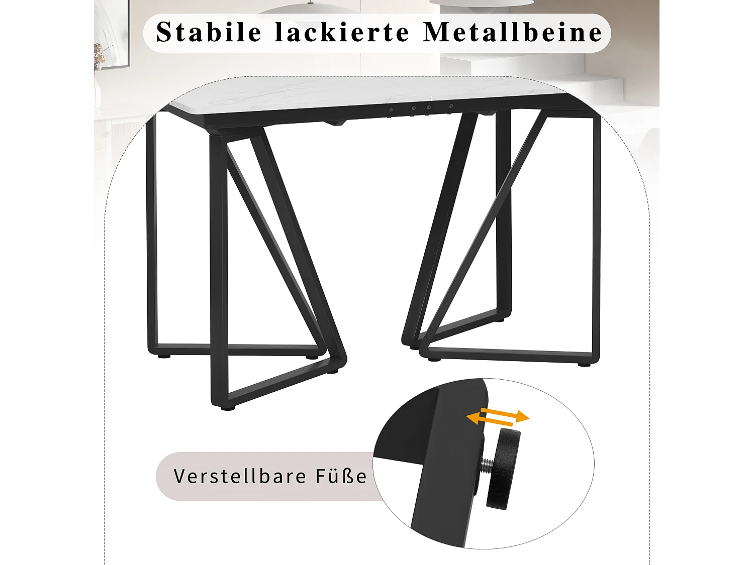 Table à manger extensible - 160 x 73 x 74 cm - avec pieds réglables - MDF + Métal - blanc + noir