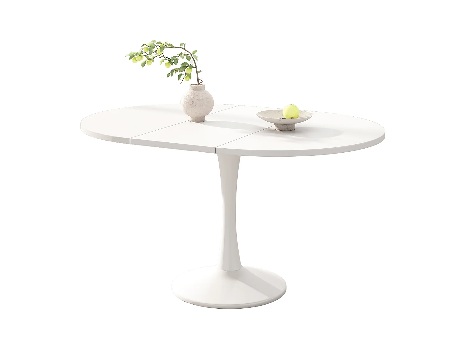 Table à manger extensible ovale 4-6 personnes 100/140x100cm en MDF avec Pied central, blanc