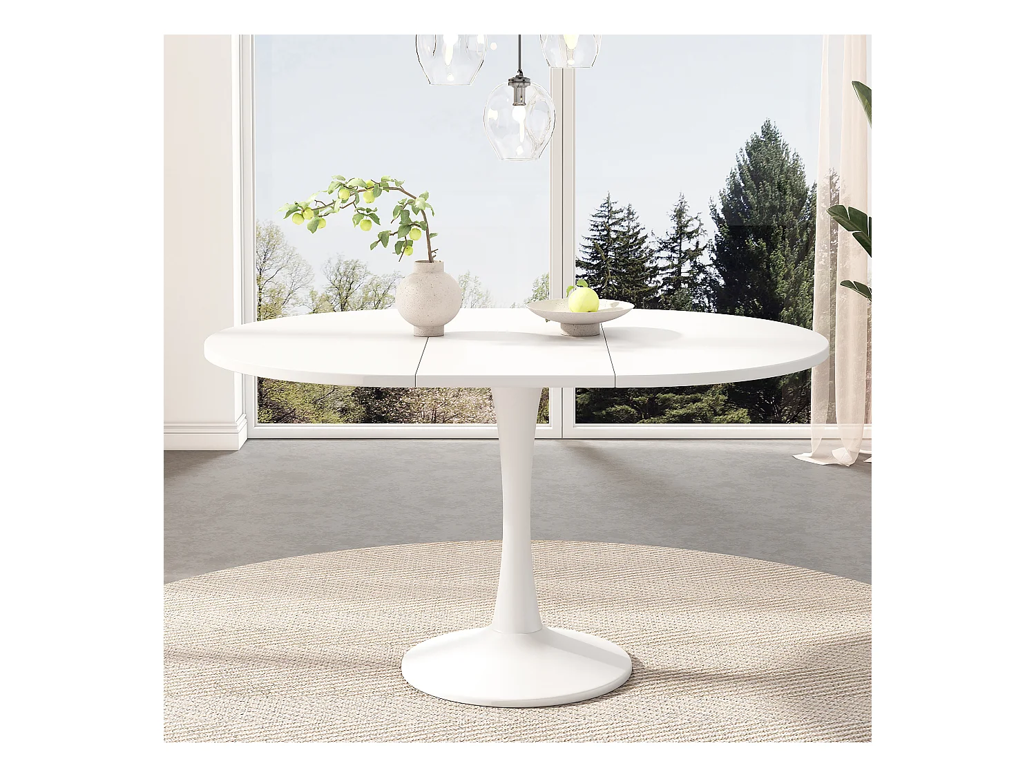 Table à manger extensible ovale 4-6 personnes 100/140x100cm en MDF avec Pied central, blanc