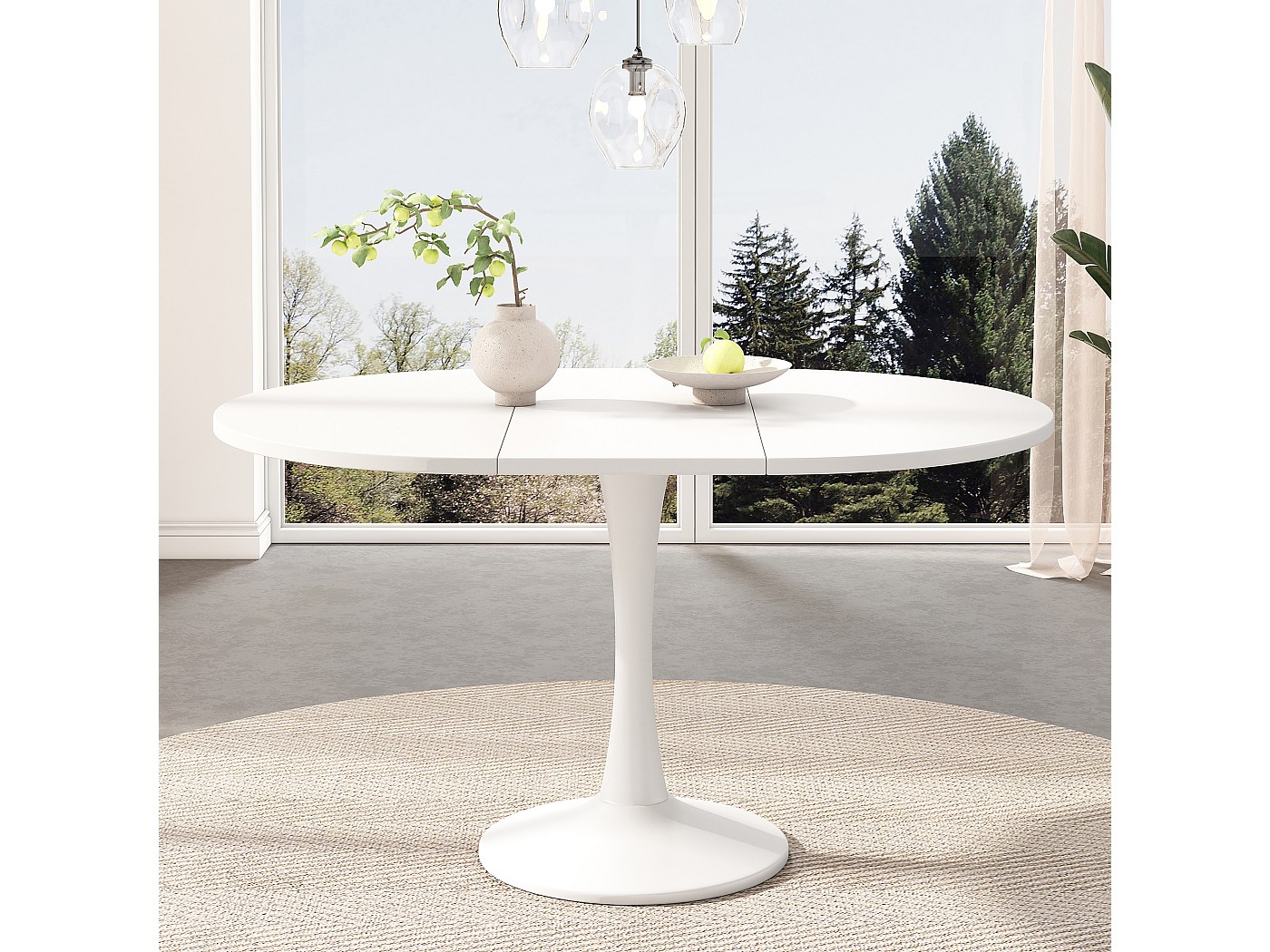 Tavolo Da Pranzo Ovale Allungabile Con Cassetti E Ripiani - L110/130 Cm, Bianco Con Manici Oro, Moderno