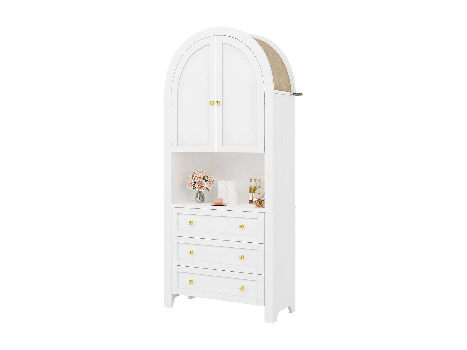 Hoge opbergkast - 70 x 35 x 180 cm - gebogen met 3 laden en 2 deuren - MDF - wit