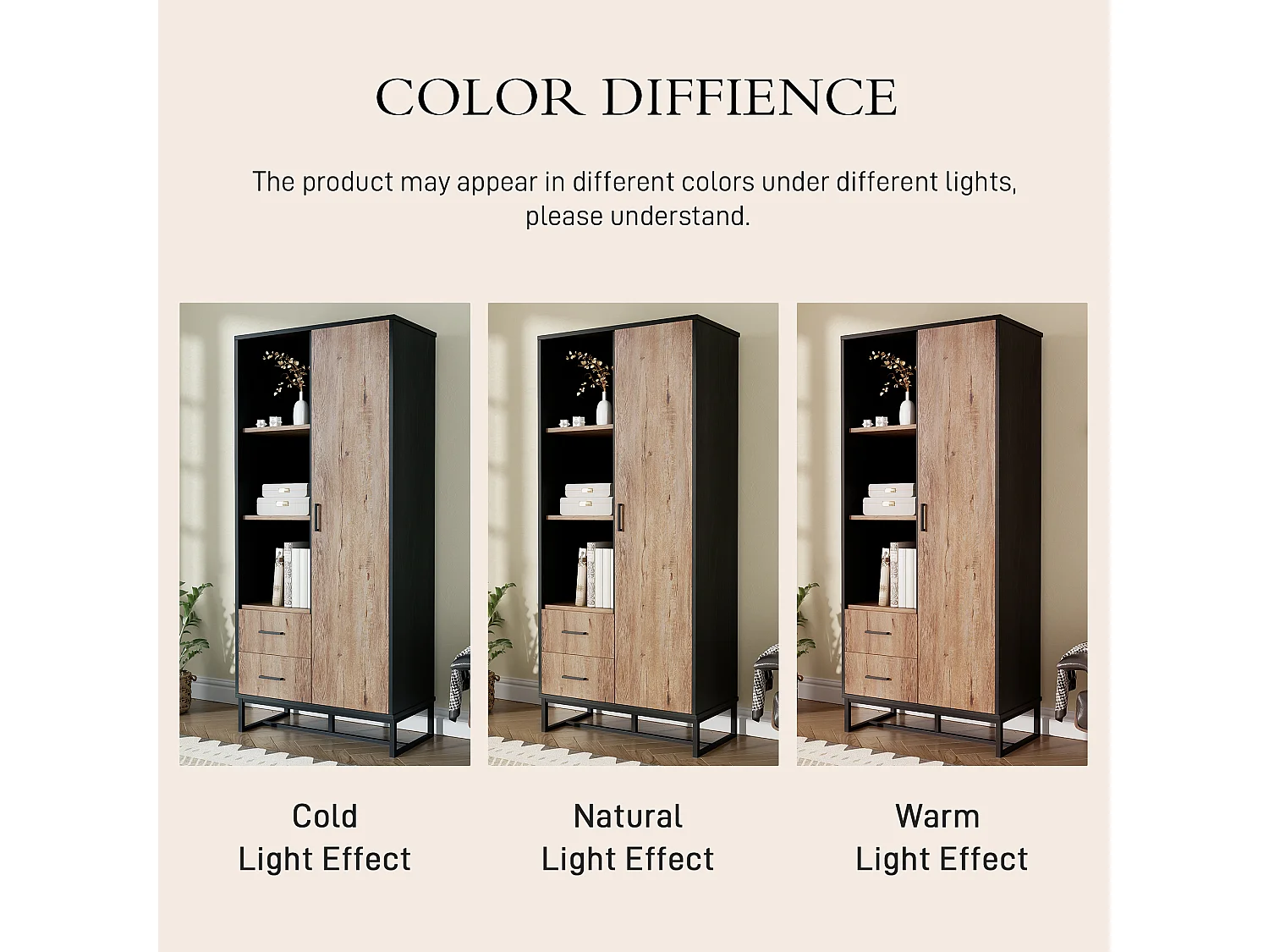 Buffet haut moderne - 80 x 40 x 180 cm – avec 1 porte + 2 tiroirs + 3 compartiments ouverts - aggloméré + MDF - noir