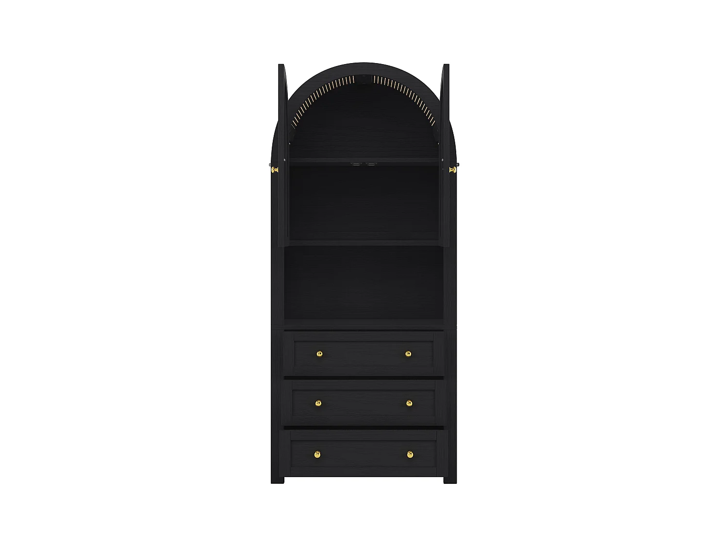 Buffet haute de rangement - 70 x 35 x 180 cm - en arc avec 3 tiroirs et 2 portes - MDF - noir