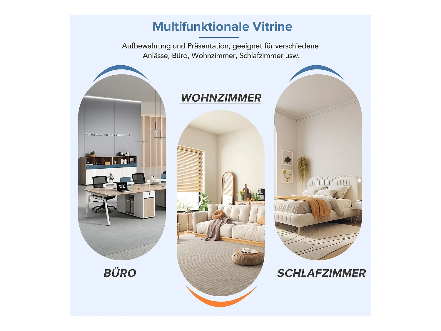 Glanzende vitrinekast met LED's - 55 x 38 x 166 cm - 3 glazen planken - hoge opbergkasten - spaanplaat - zwart