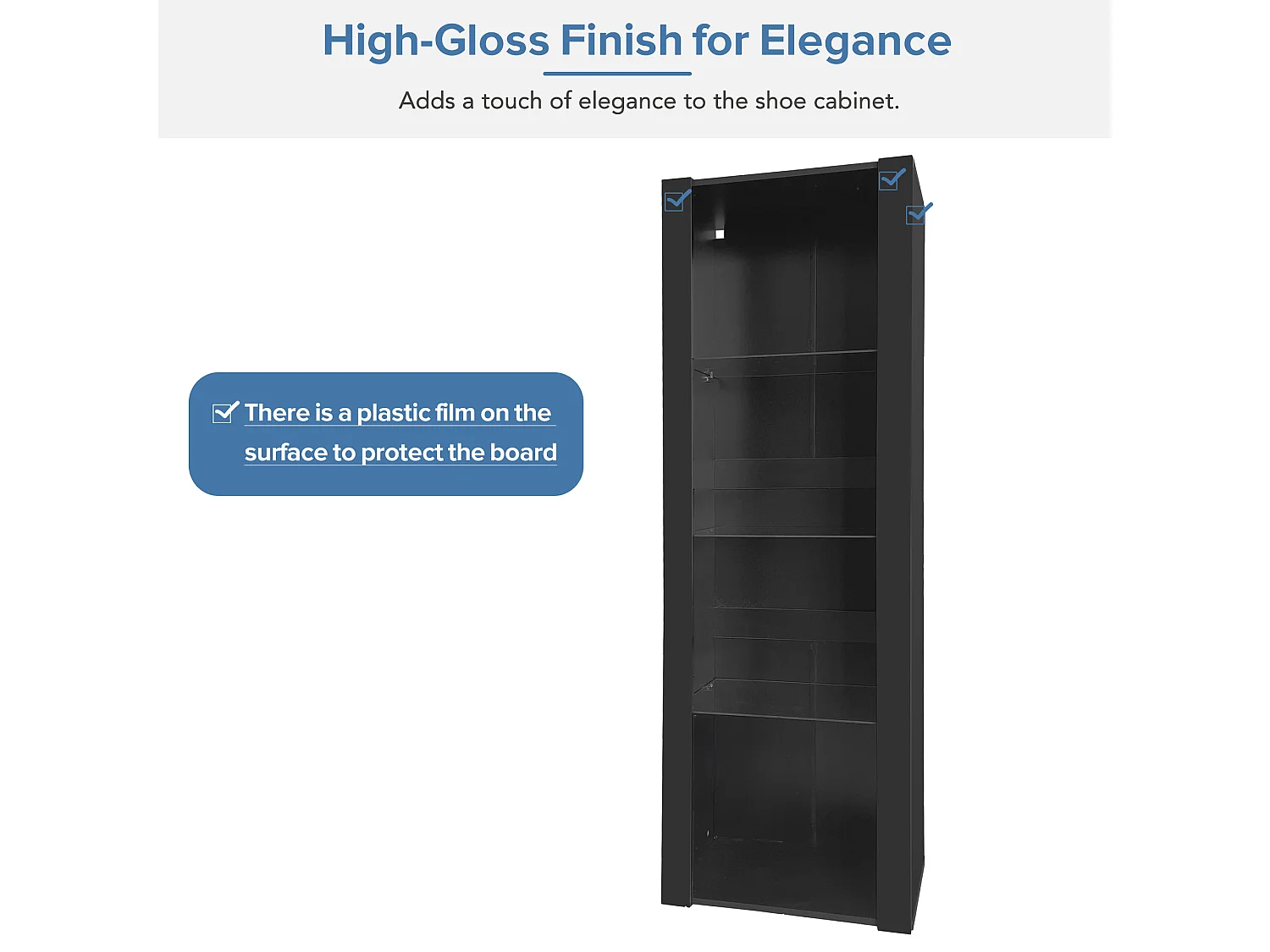 Vitrine brillante avec Leds - 55 x 38 x 166 cm - 3 étagères en verre - armoires hautes de rangement - aggloméré - noir