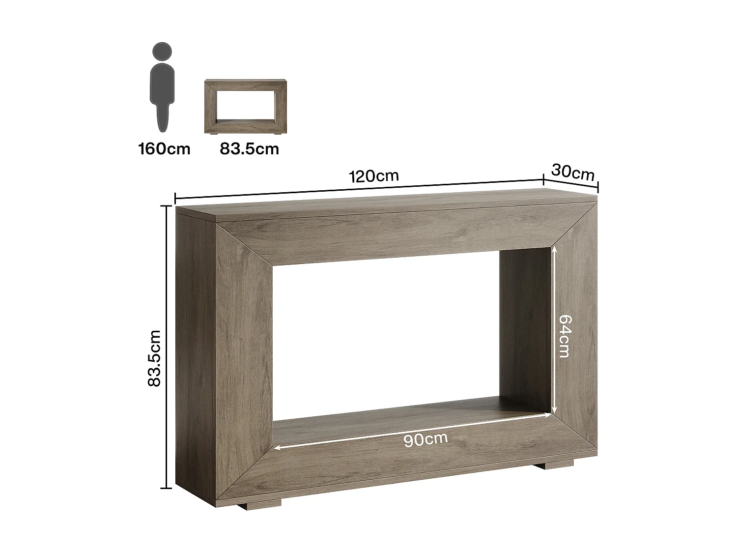 Table Console d'Entrée, 120 x 30 x 83.5cm, Table d'Appoint pour Couloir, Gris