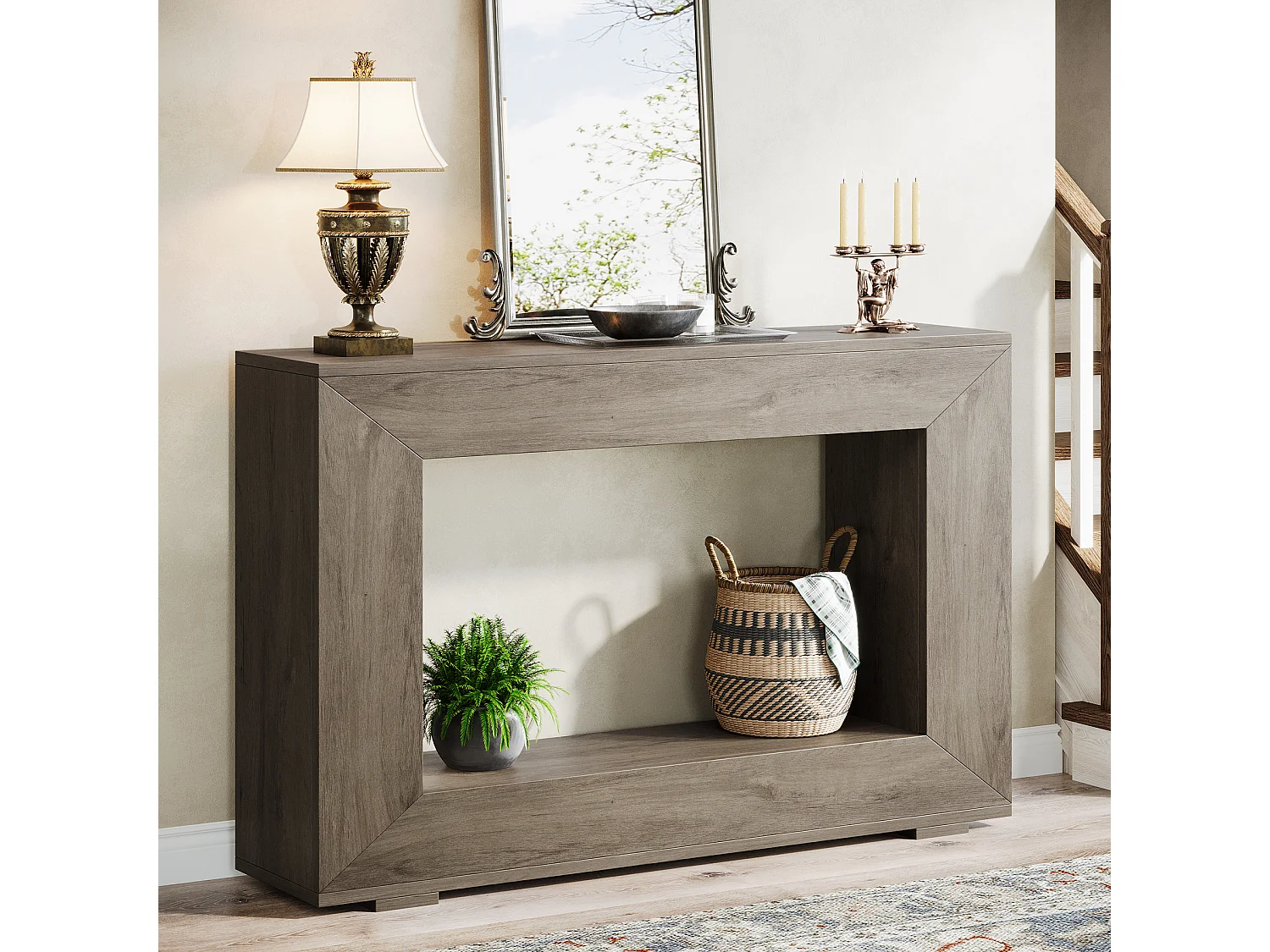 Table Console d'Entrée, 120 x 30 x 83.5cm, Table d'Appoint pour Couloir, Gris
