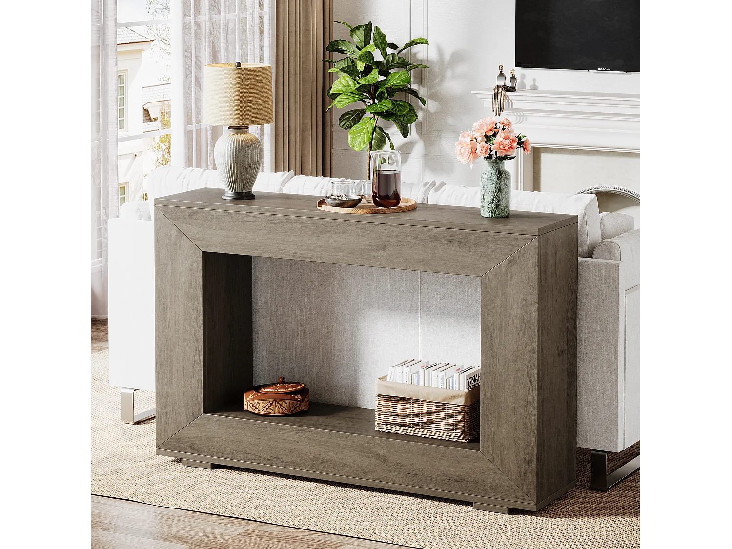 Table Console d'Entrée, 120 x 30 x 83.5cm, Table d'Appoint pour Couloir, Gris