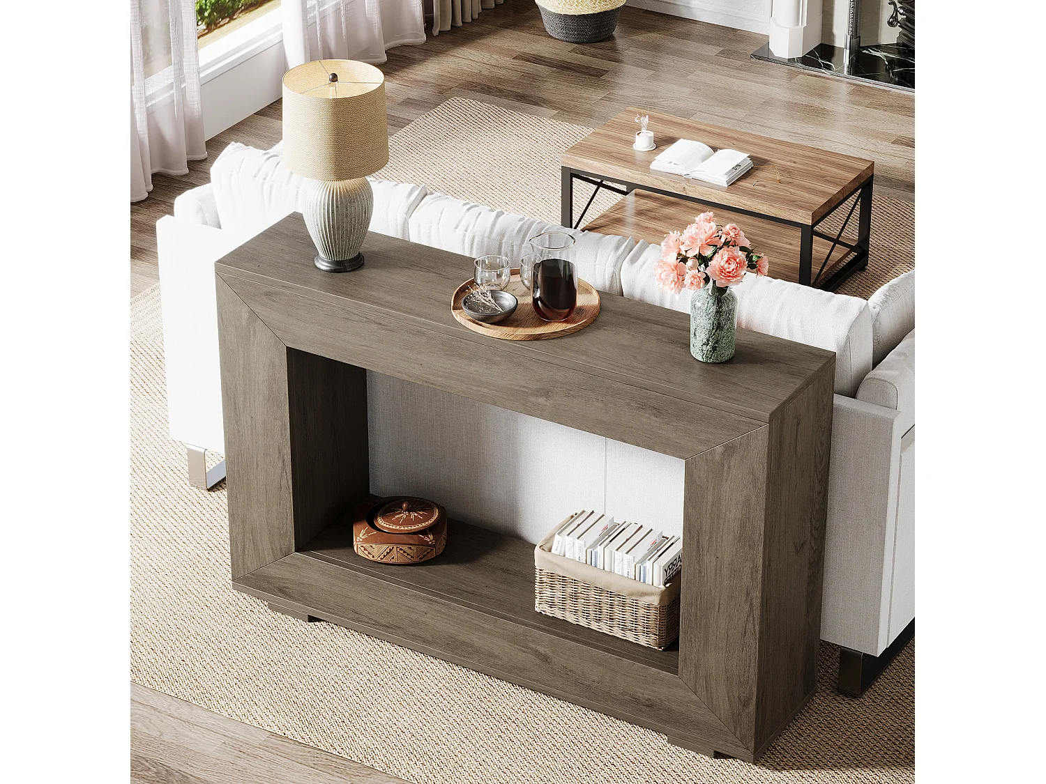 Table Console d'Entrée, 120 x 30 x 83.5cm, Table d'Appoint pour Couloir, Gris