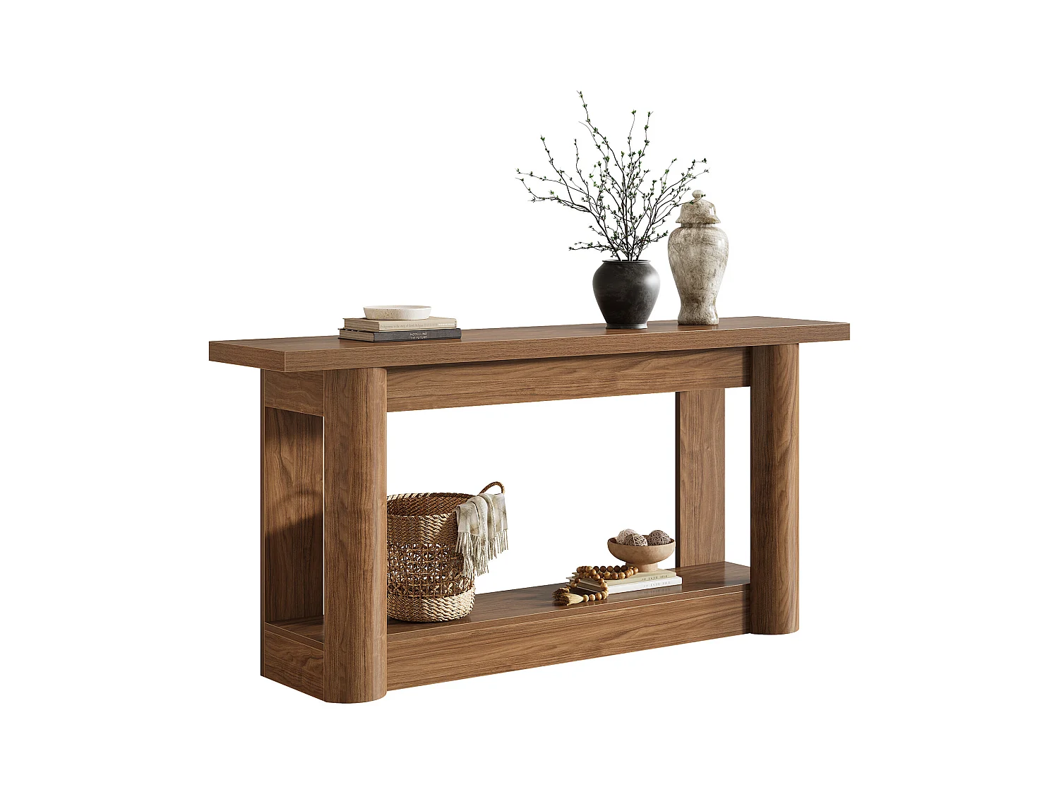 Table console de 160 cm, 2 niveaux de long, table de couloir avec rangement, marron rustique