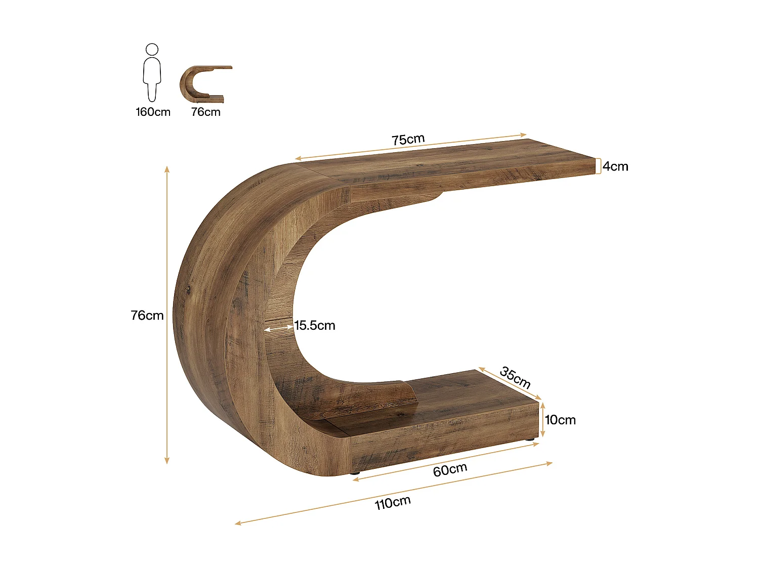 Table Console, Table D'appoint Vintage, 110 x 35 x 75 cm, Console Meuble pour Entrée