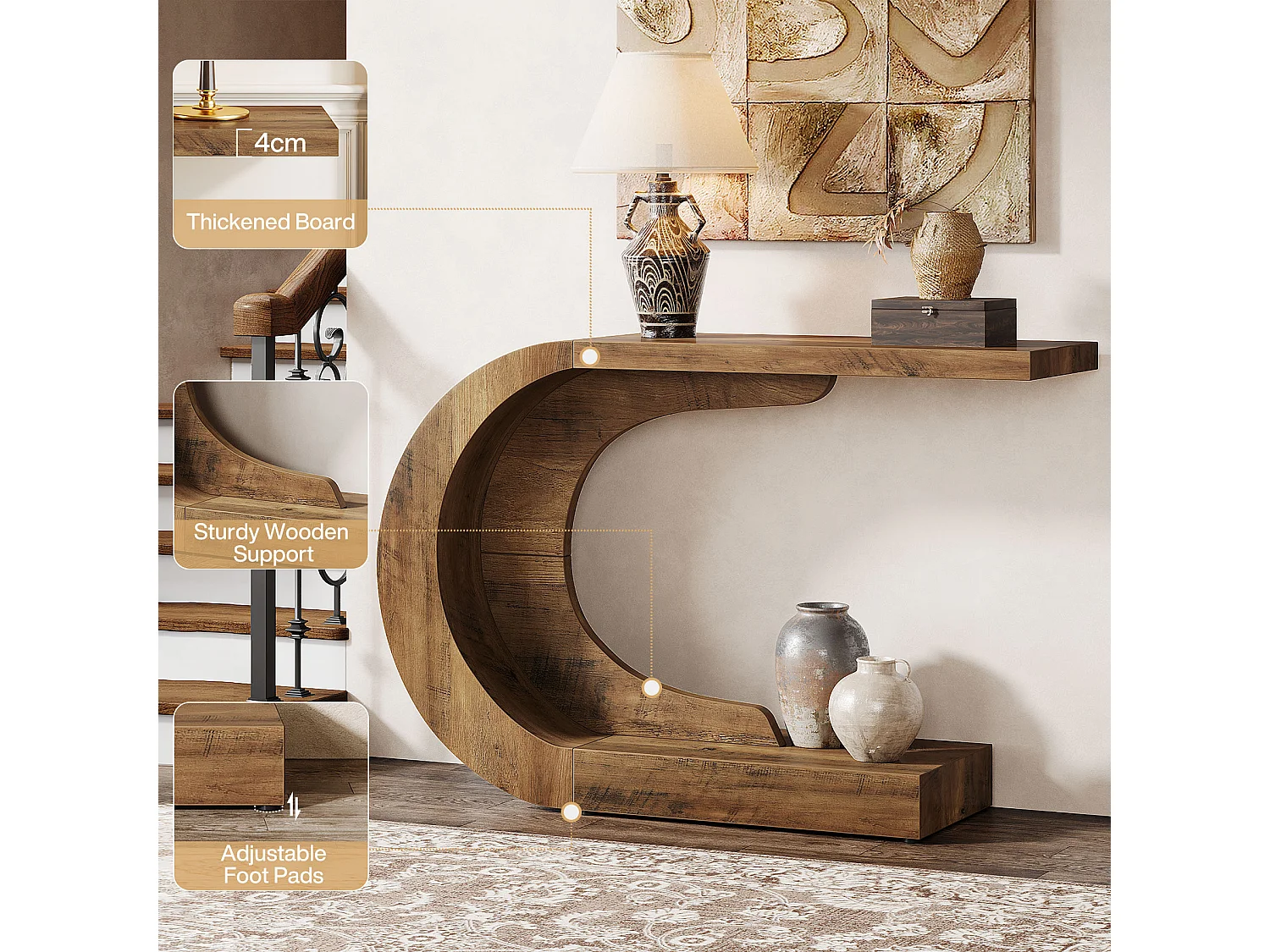 Table Console, Table D'appoint Vintage, 110 x 35 x 75 cm, Console Meuble pour Entrée