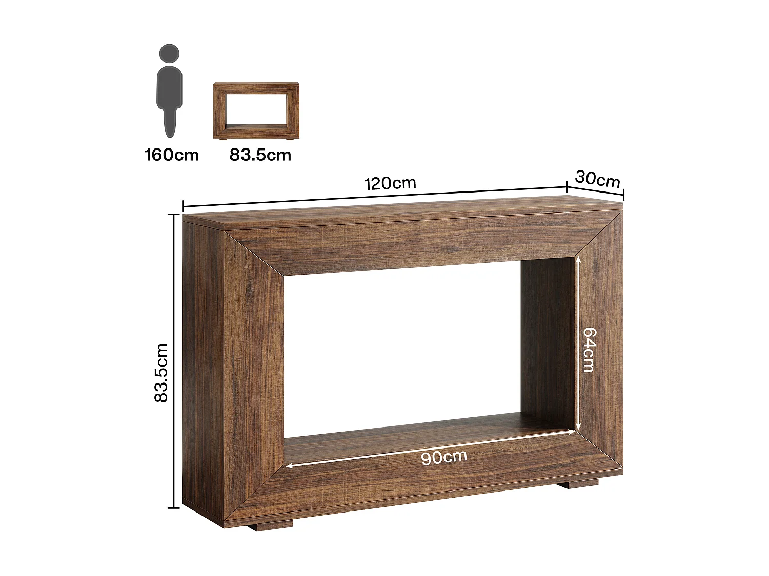 Table Console d'Entrée, 120 x 30 x 83.5cm, Table d'Appoint, Marron Rustique