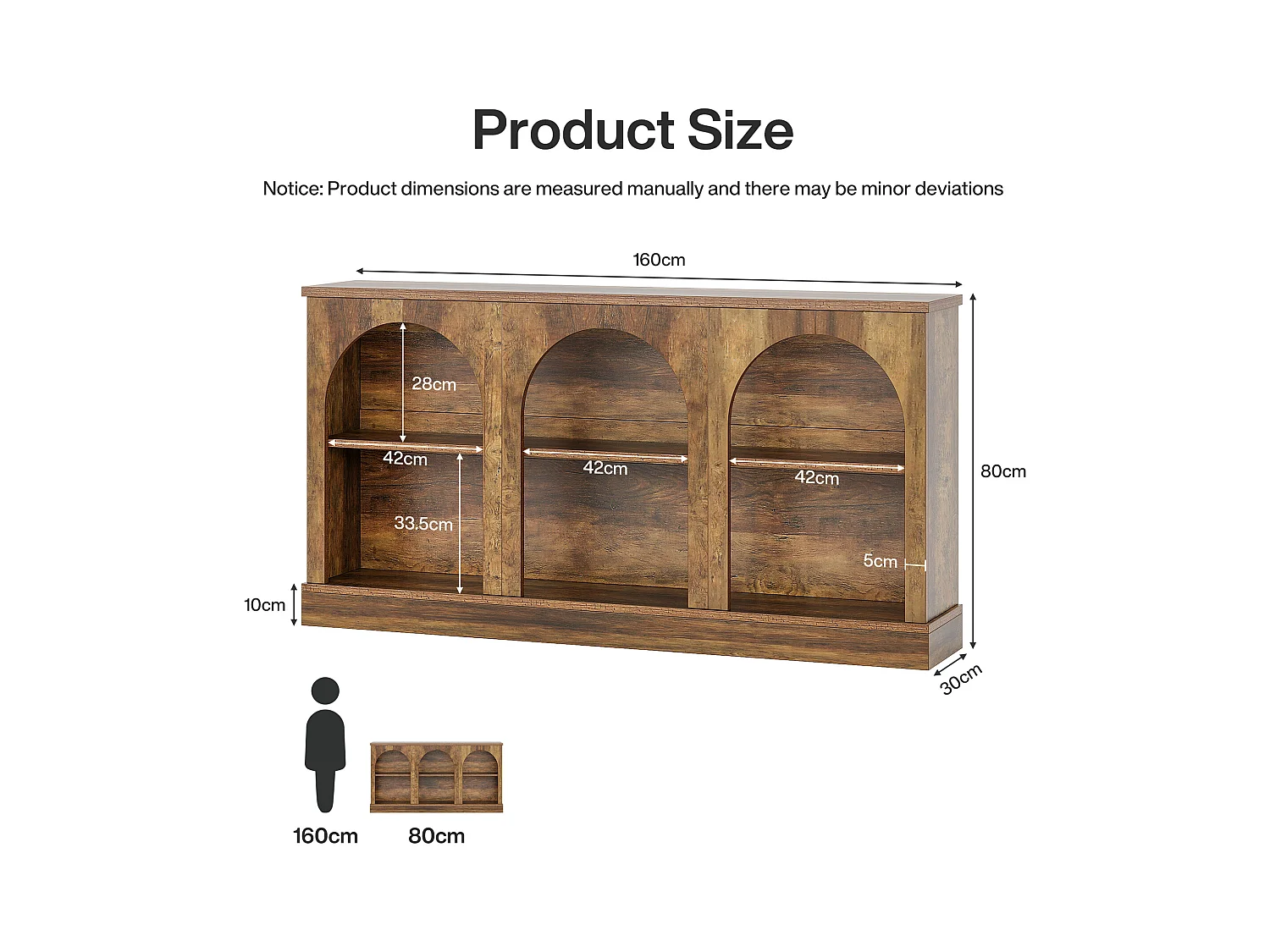 Table console de style rustique de 160 cm de long avec 3 niveaux de rangement, marron