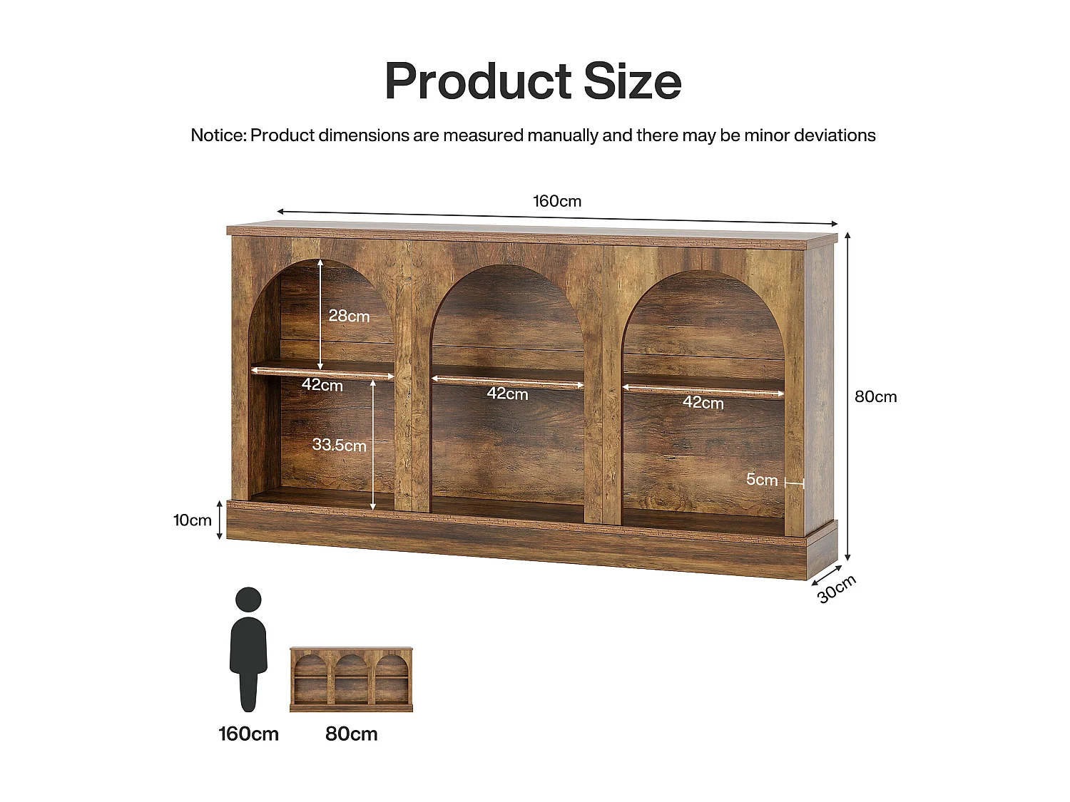 Table console de style rustique de 160 cm de long avec 3 niveaux de rangement, marron