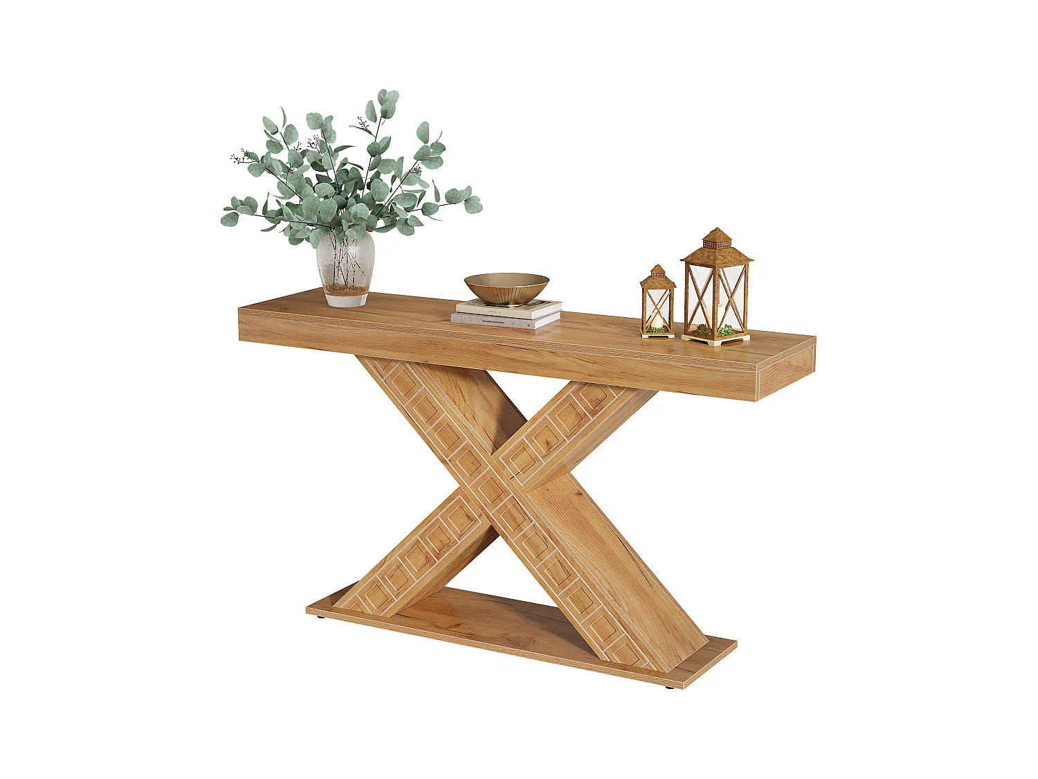 Table console étroite de 140 cm avec base géométrique pour entrée, couloir, foyer, salon