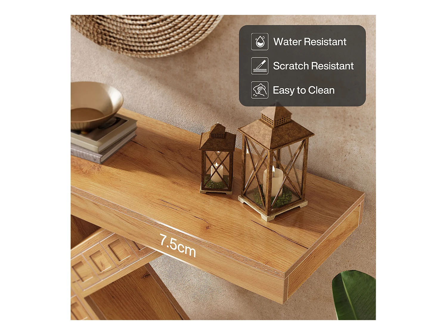 Table console étroite de 140 cm avec base géométrique pour entrée, couloir, foyer, salon