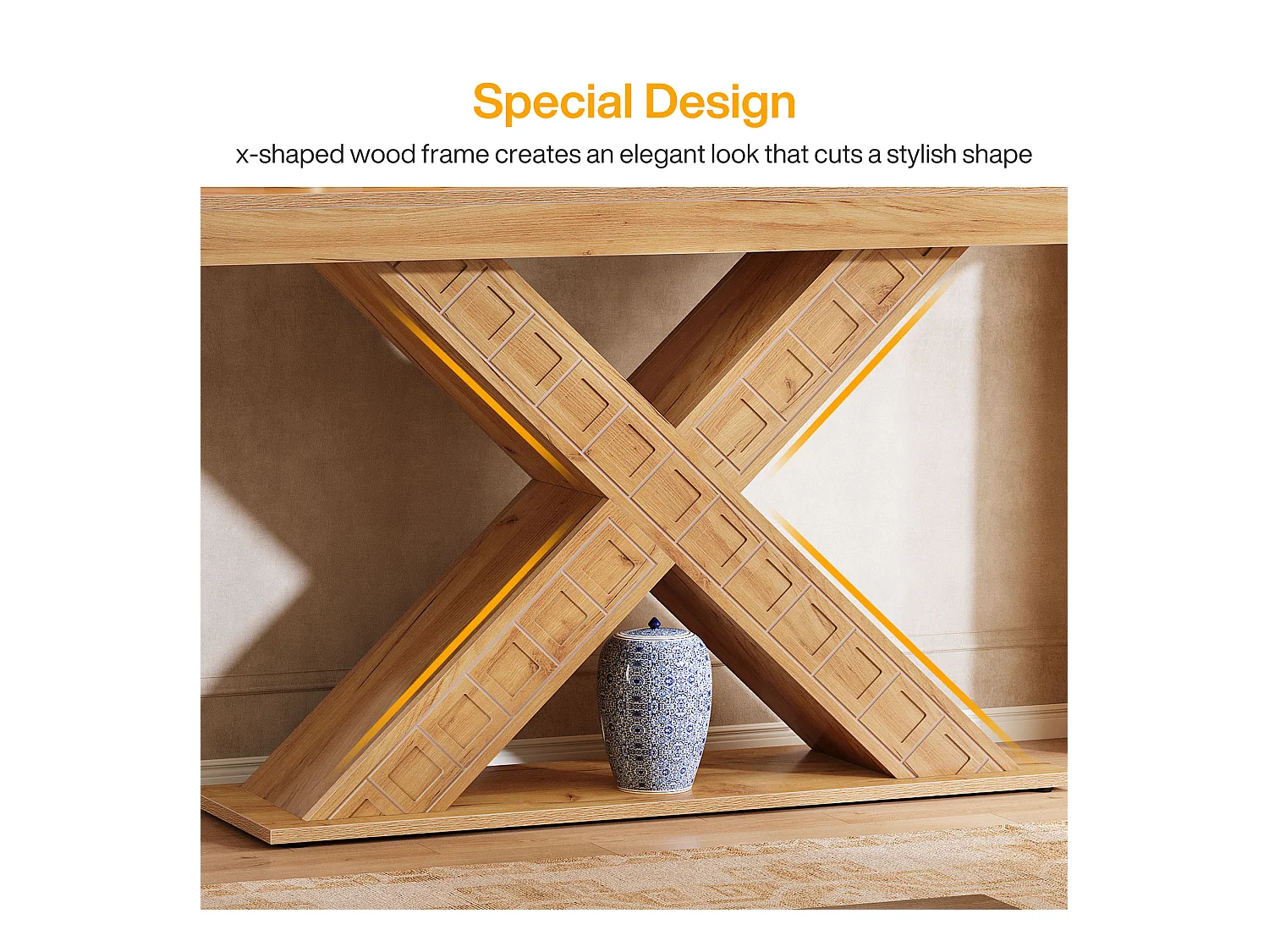 Table console étroite de 140 cm avec base géométrique pour entrée, couloir, foyer, salon