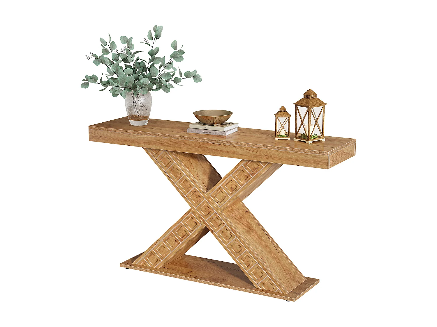 Table console étroite de 140 cm avec base géométrique pour entrée, couloir, foyer, salon