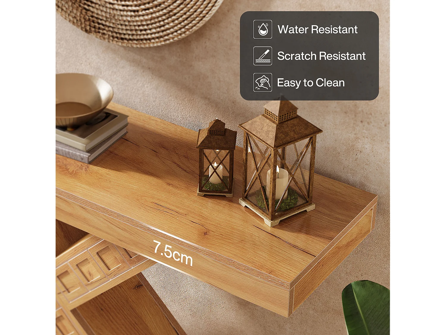 Table console étroite de 140 cm avec base géométrique pour entrée, couloir, foyer, salon