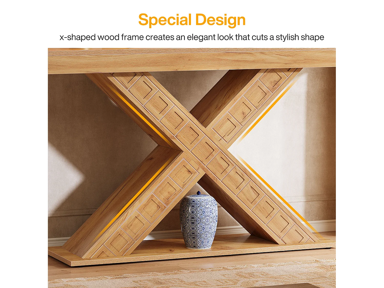 Table console étroite de 140 cm avec base géométrique pour entrée, couloir, foyer, salon