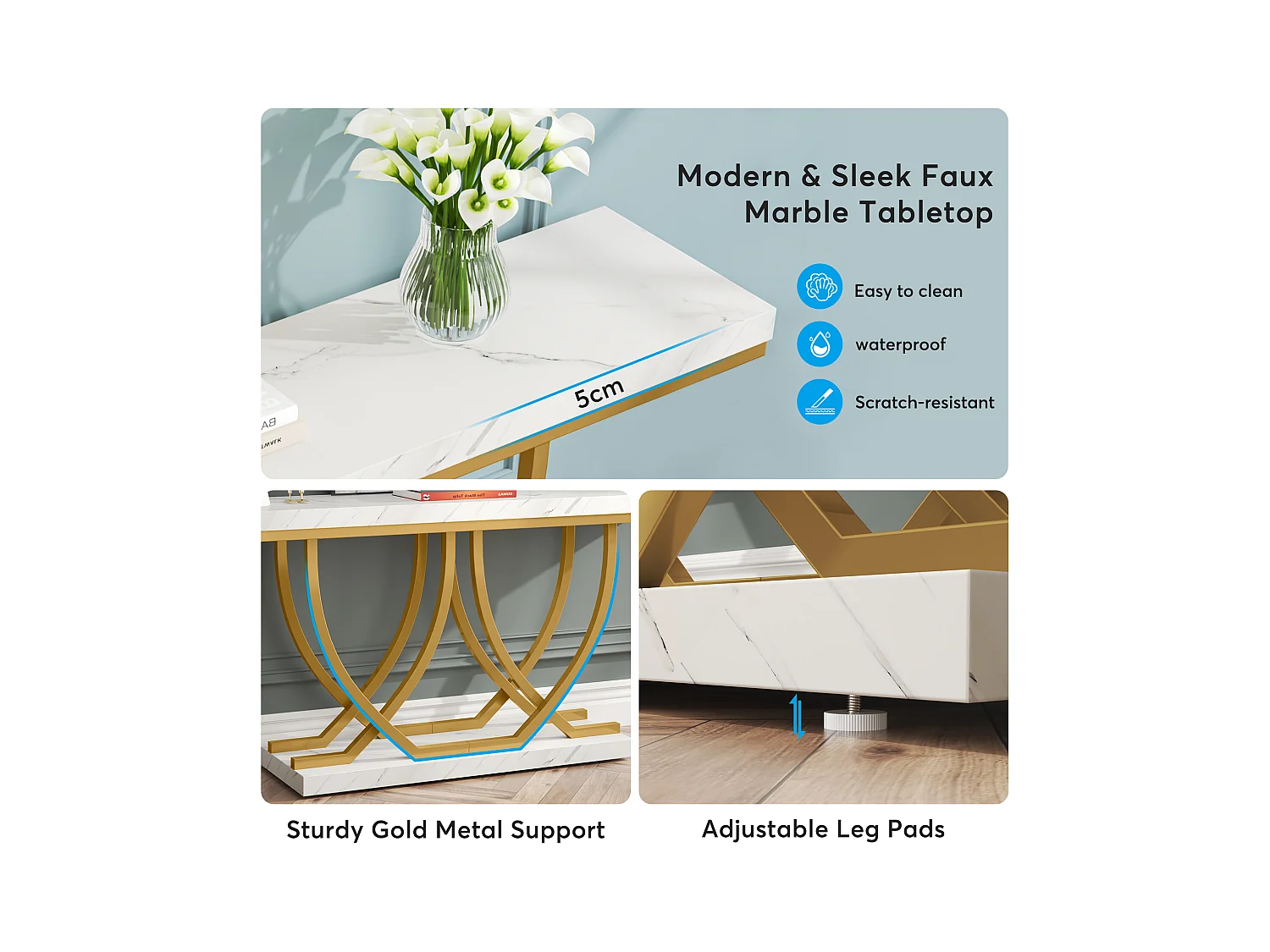 Table Console, Table d'entrée Moderne, Table de canapé doré derrière Le canapé