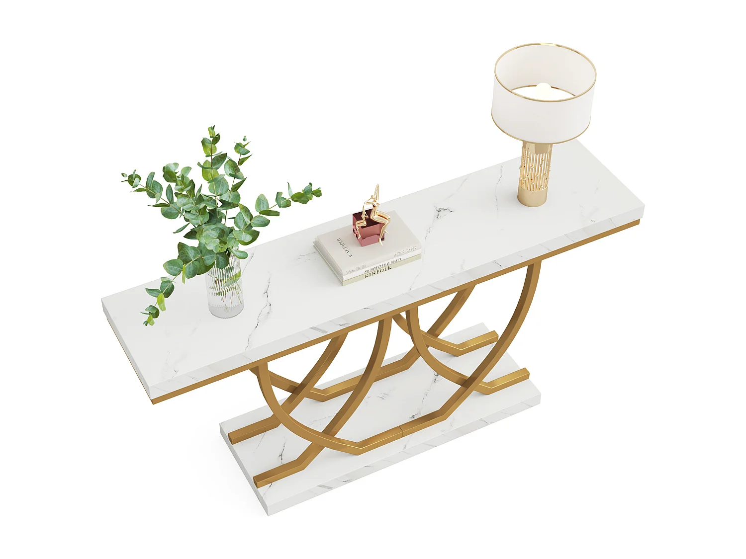 Stolik konsolowy, nowoczesny stolik do przedpokoju, złoty stolik za sofą