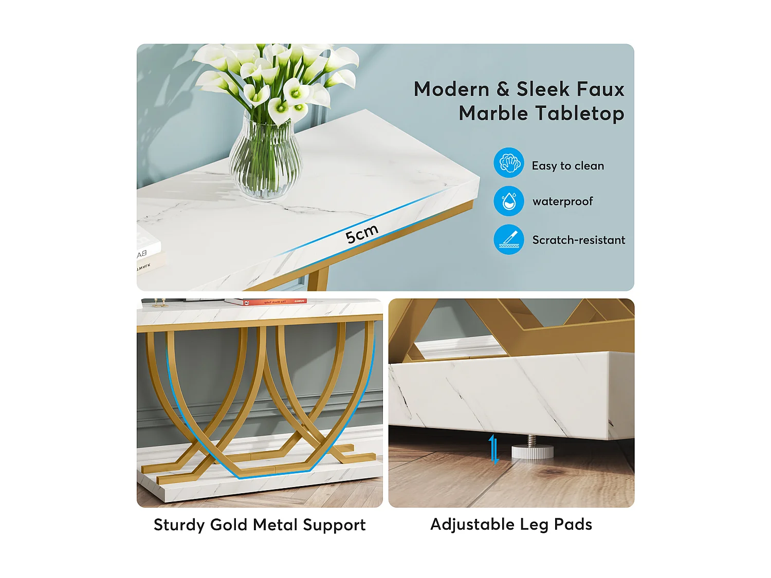 Table Console, Table d'entrée Moderne, Table de canapé doré derrière Le canapé