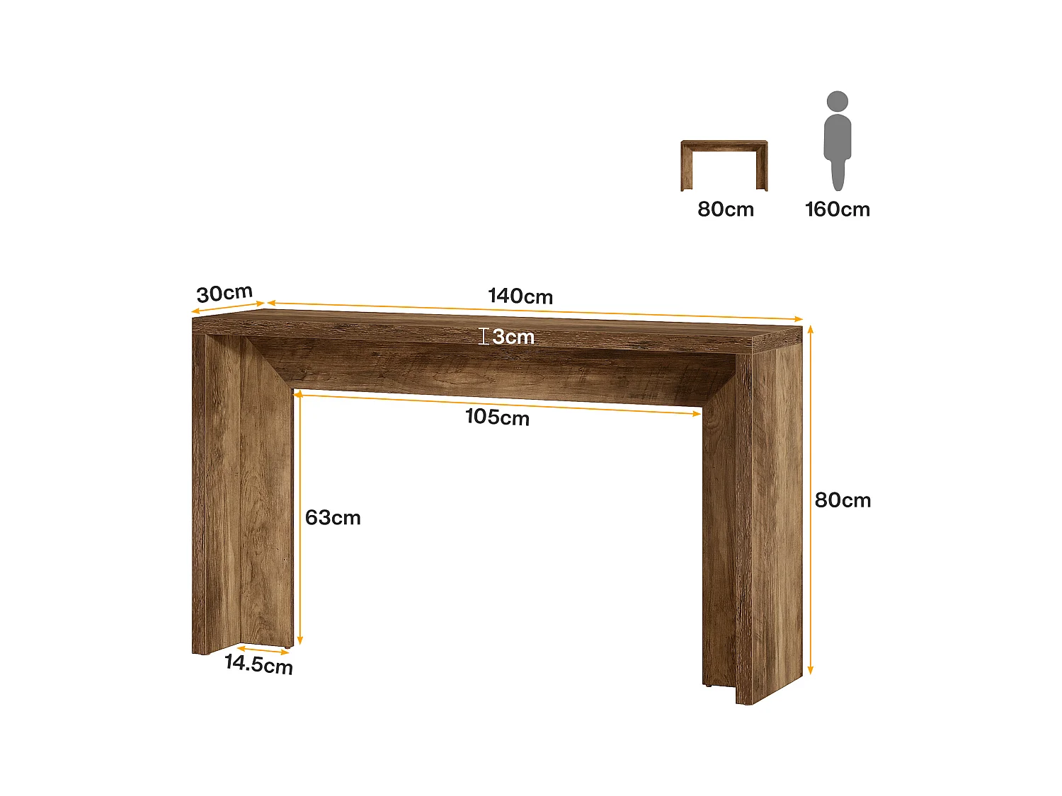 Boerderijconsoletafel, 140 cm houten salontafel met opbergruimte voor de hal