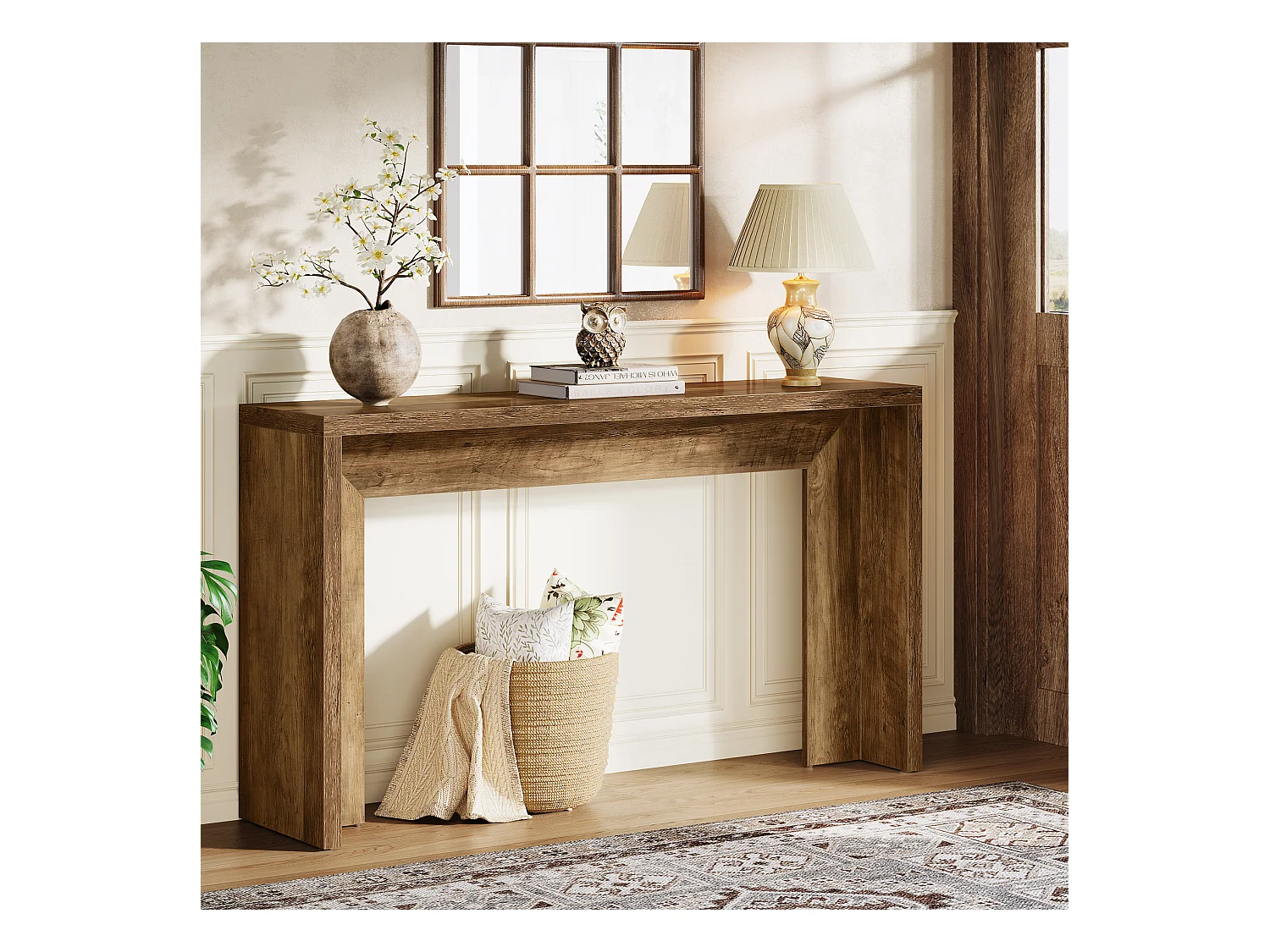 Boerderijconsoletafel, 140 cm houten salontafel met opbergruimte voor de hal