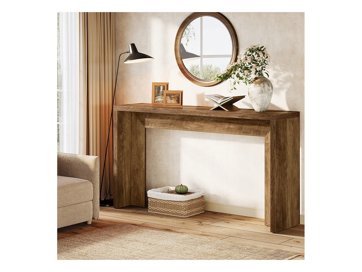 Boerderijconsoletafel, 140 cm houten salontafel met opbergruimte voor de hal