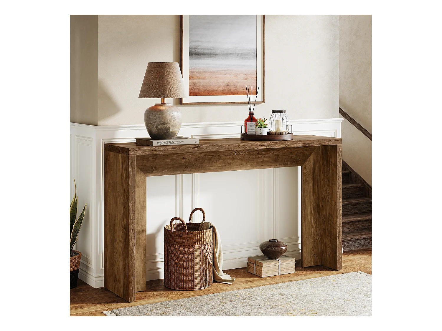 Boerderijconsoletafel, 140 cm houten salontafel met opbergruimte voor de hal