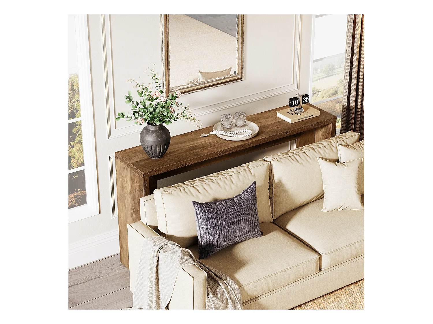 Boerderijconsoletafel, 140 cm houten salontafel met opbergruimte voor de hal