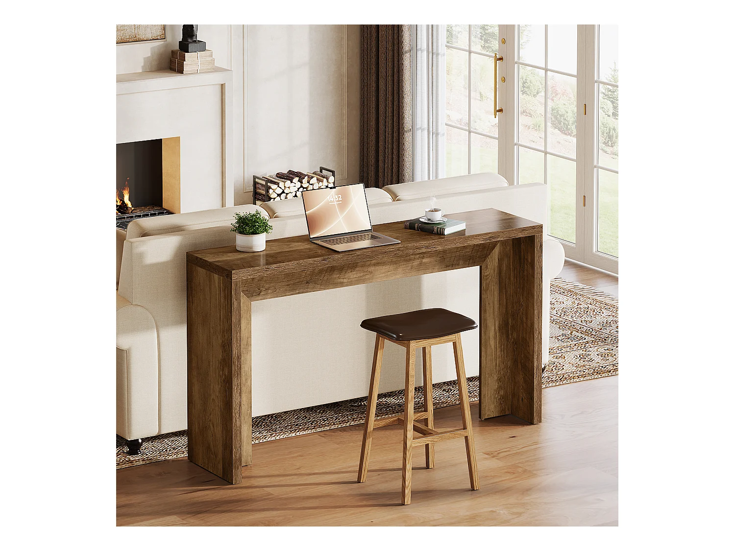 Boerderijconsoletafel, 140 cm houten salontafel met opbergruimte voor de hal