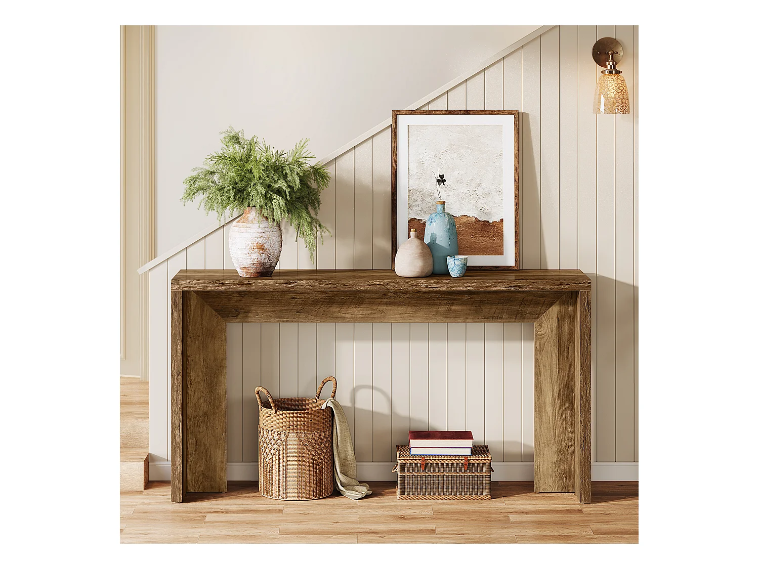 Boerderijconsoletafel, 140 cm houten salontafel met opbergruimte voor de hal