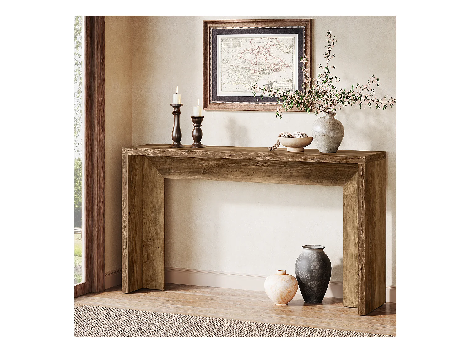 Boerderijconsoletafel, 140 cm houten salontafel met opbergruimte voor de hal