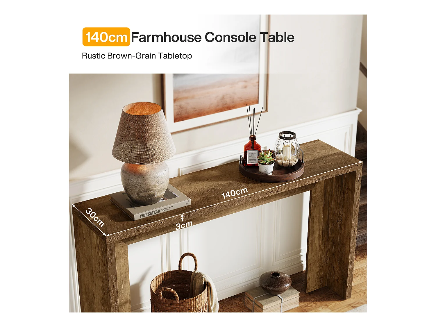 Boerderijconsoletafel, 140 cm houten salontafel met opbergruimte voor de hal