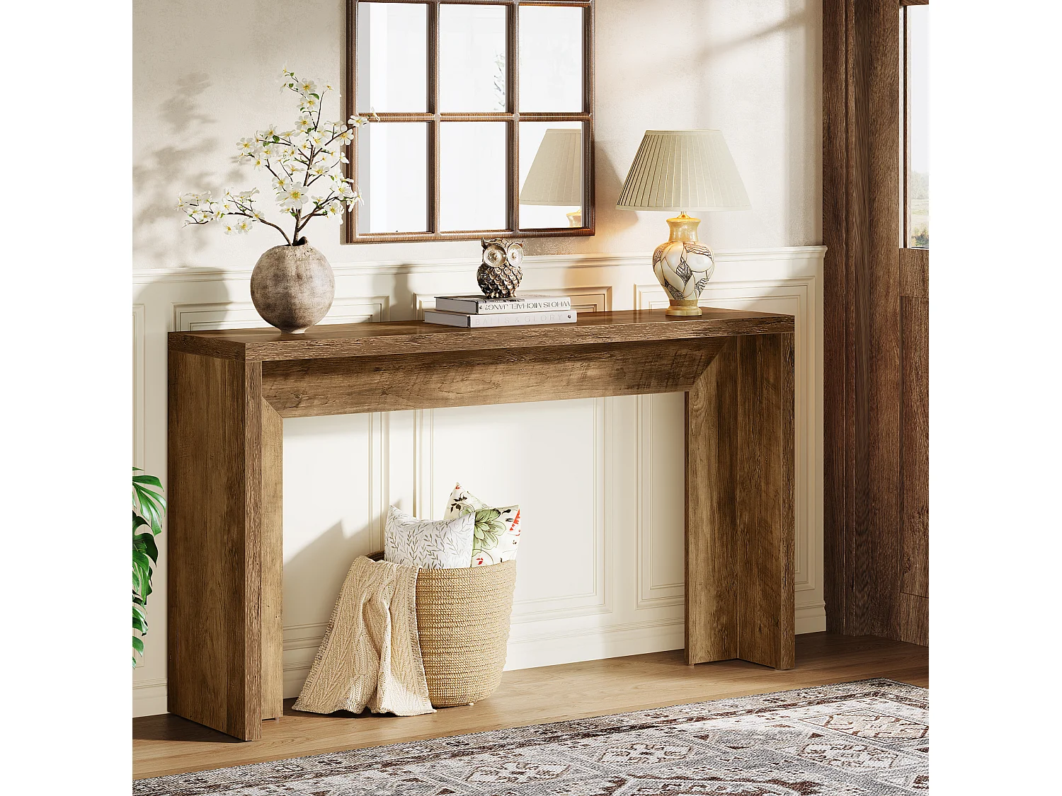 Boerderijconsoletafel, 140 cm houten salontafel met opbergruimte voor de hal