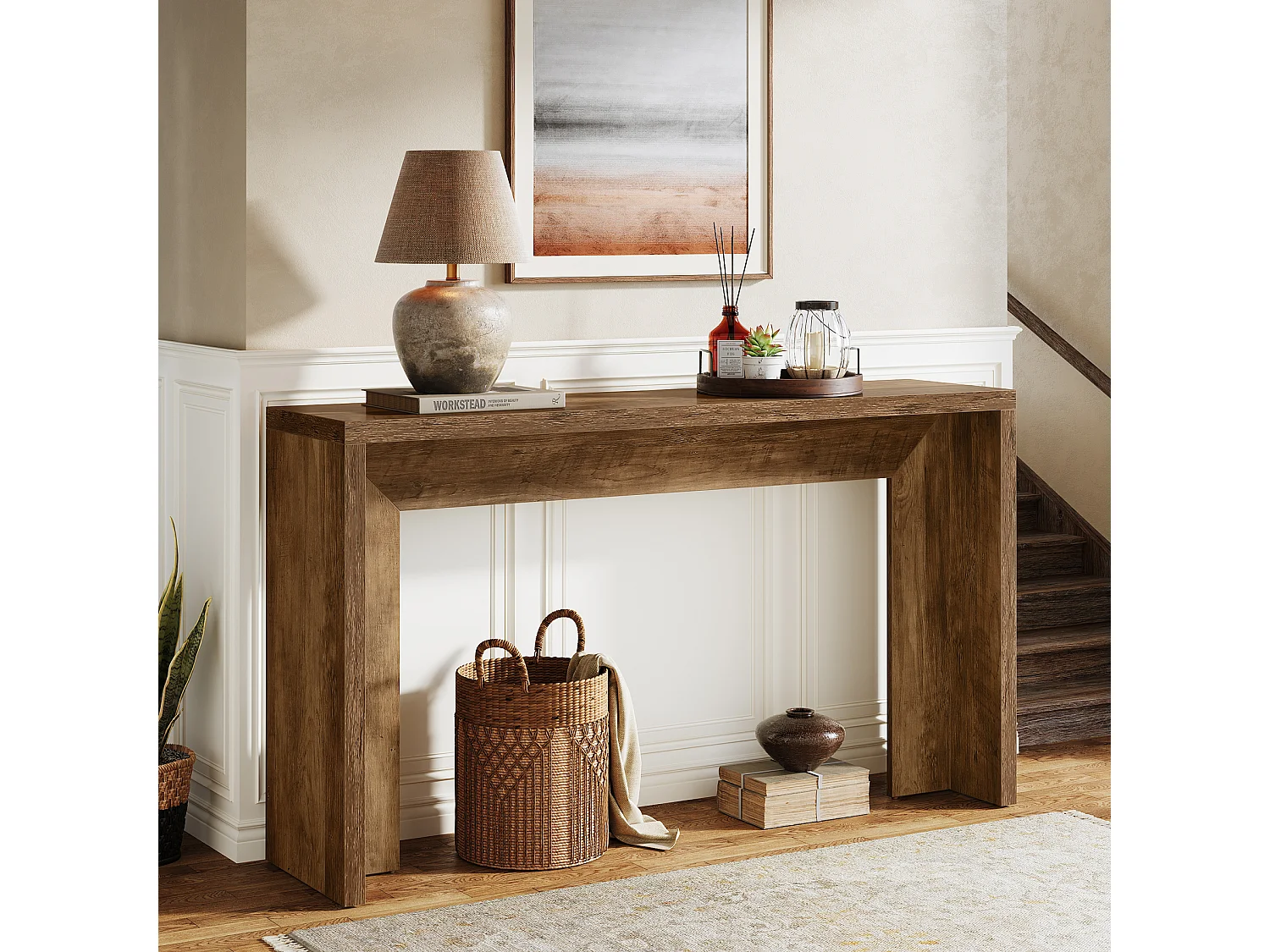 Boerderijconsoletafel, 140 cm houten salontafel met opbergruimte voor de hal