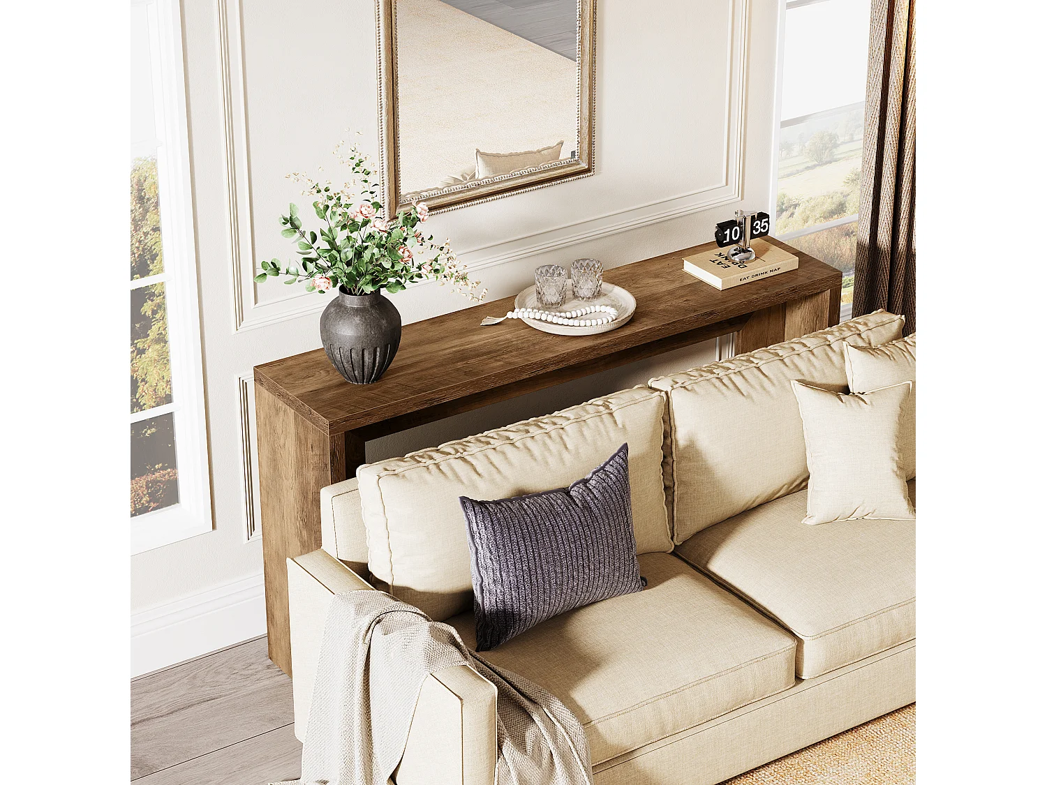 Boerderijconsoletafel, 140 cm houten salontafel met opbergruimte voor de hal