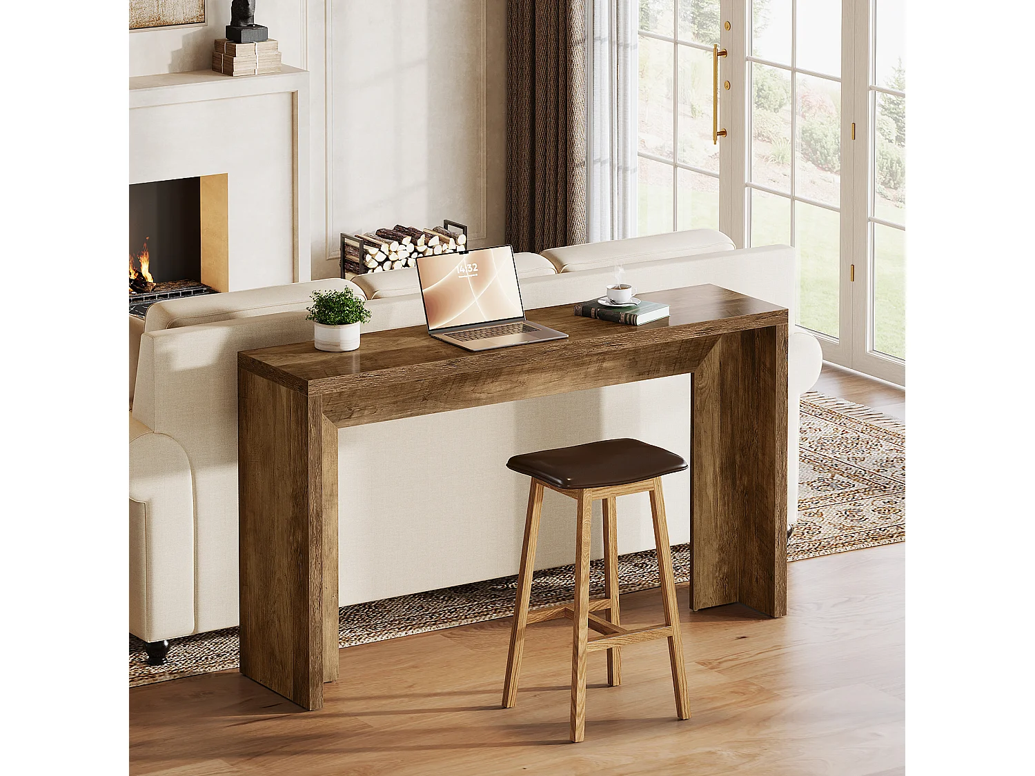 Boerderijconsoletafel, 140 cm houten salontafel met opbergruimte voor de hal