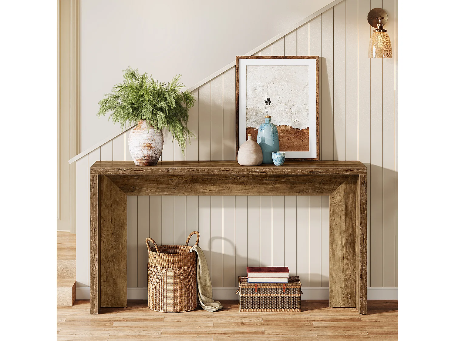 Boerderijconsoletafel, 140 cm houten salontafel met opbergruimte voor de hal