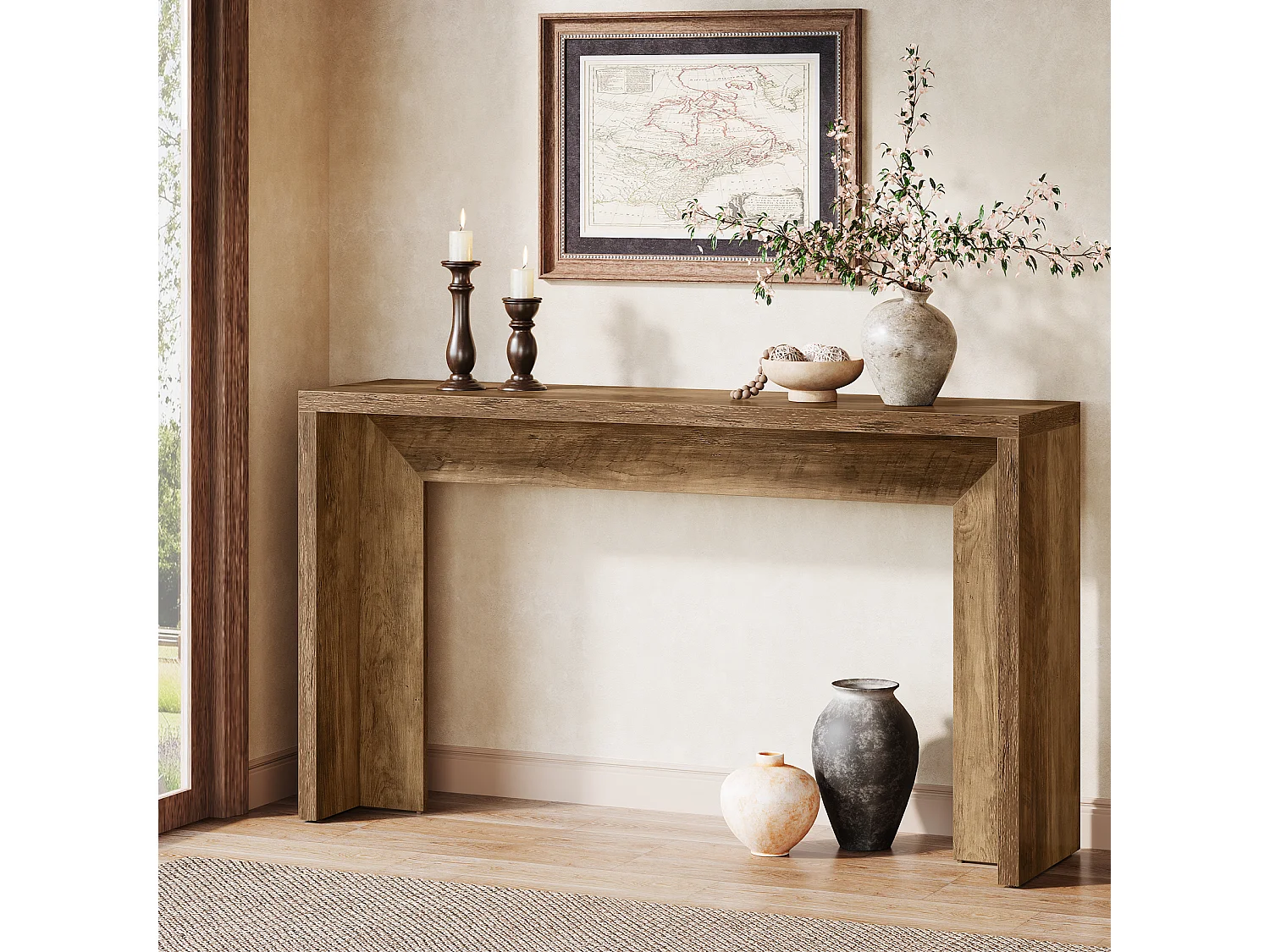 Boerderijconsoletafel, 140 cm houten salontafel met opbergruimte voor de hal