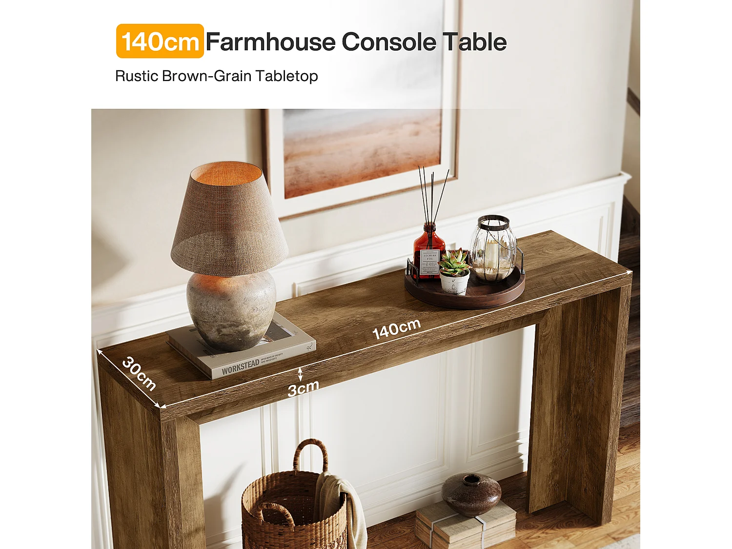 Boerderijconsoletafel, 140 cm houten salontafel met opbergruimte voor de hal